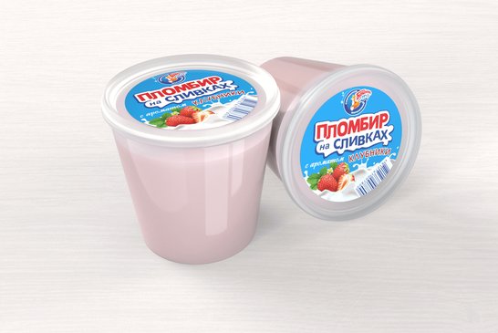 Plombiere ice-cream "Plombir na Slivkakh" with a strawberry flavor.