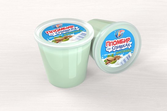 Plombiere ice-cream "Plombir na Slivkakh" with a pistachio flavor.