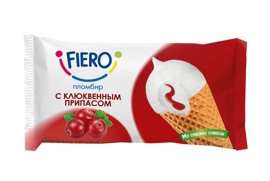 Vanilla-flavored ice cream sundae with "CRANBERRY STOCK" in a waffle sugar cone with cocoa-containing glaze