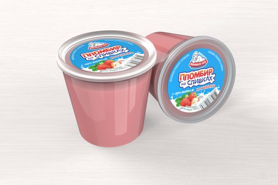 Plombiere ice-cream "Plombir na Slivkakh" with a strawberry flavor.