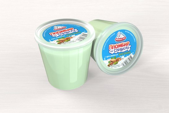 Plombiere ice-cream "Plombir na Slivkakh" with a pistachio flavor.